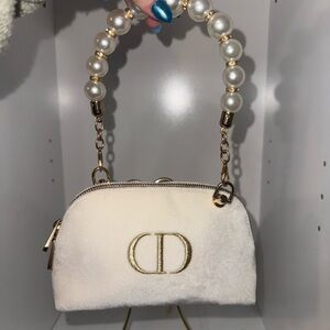 Dior White Velvet Bag with Gold Accents